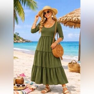 Matilda Jane Olive Tiered Maxi Dress with Scoop Neck NWOT SIZE XSMALL